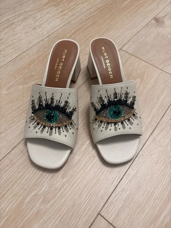 Kurt Geiger Cream Embellished Eye Slide Mules - Picture 8 of 8